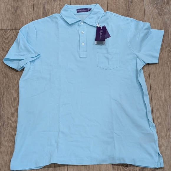 $395 Mens RALPH LAUREN PURPLE LABEL Washed Pique Polo Shirt Corydalis Blue 2XL